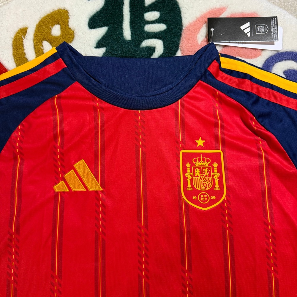 Adidas Spain National Team Soccer Jersey Red Navy Yellow Medium Slim Fit NWT - Picture 2 of 6